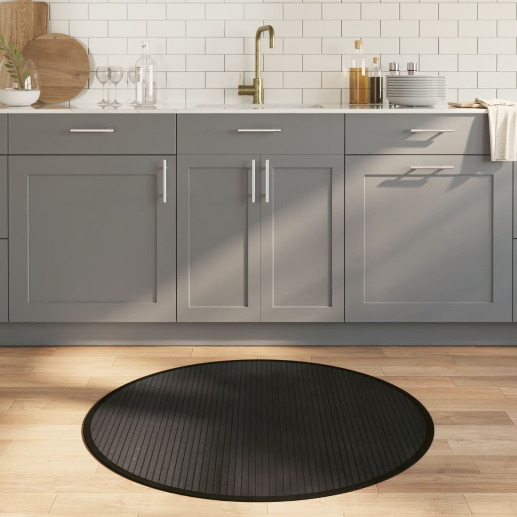 Teppich Rund Schwarz 60 cm Bambus