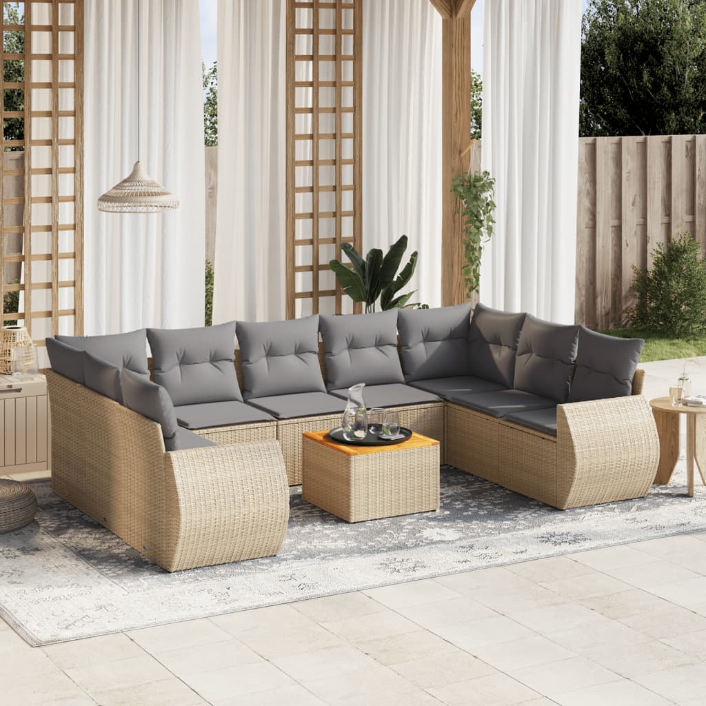 10-tlg. Garten-Sofagarnitur mit Kissen Schwarz Poly Rattan