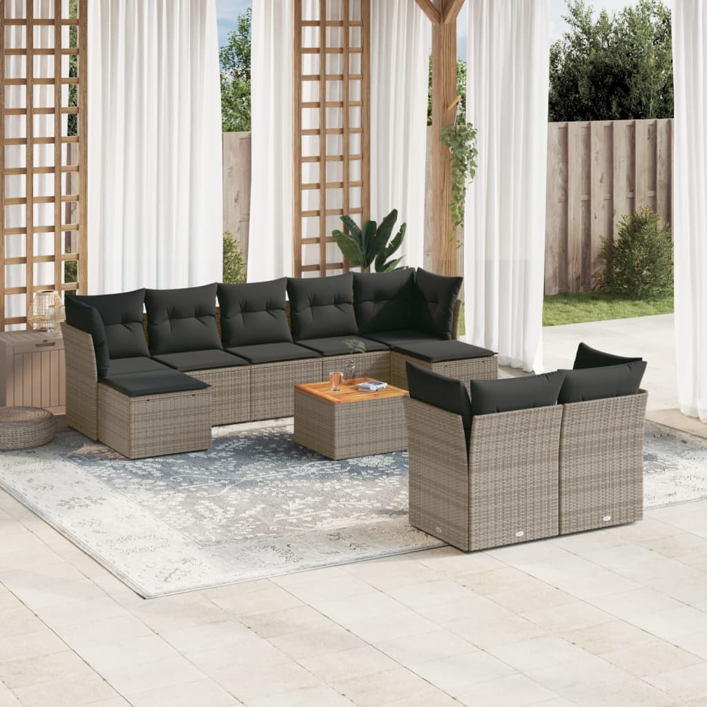 10-tlg. Garten-Sofagarnitur mit Kissen Schwarz Poly Rattan