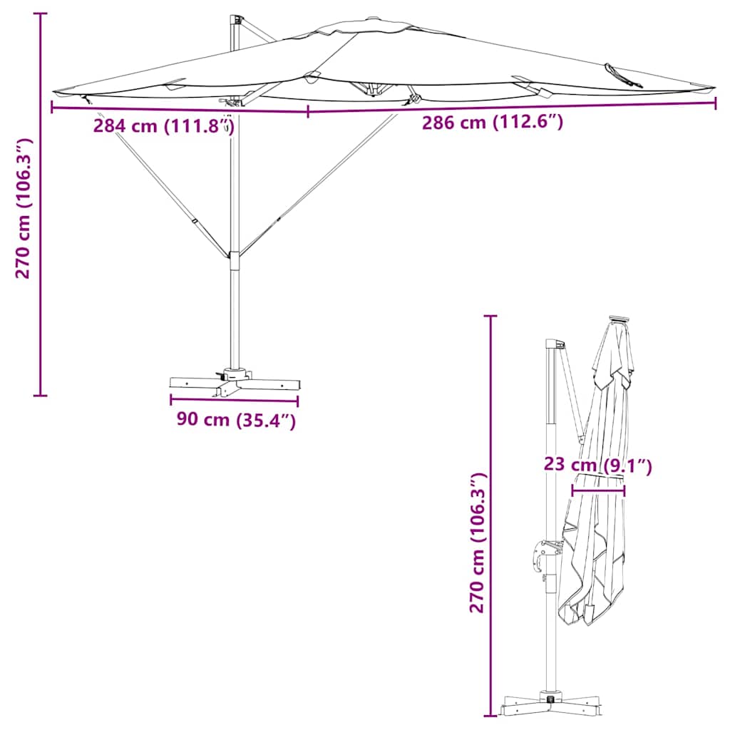 Roma Parasol Beige 286 x 284 x 265 cm Aluminium und Polyester