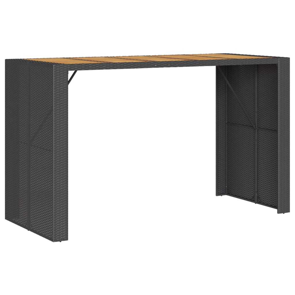 Garten-Bartisch mit Holzplatte Schwarz 105x80x110 cm Polyrattan