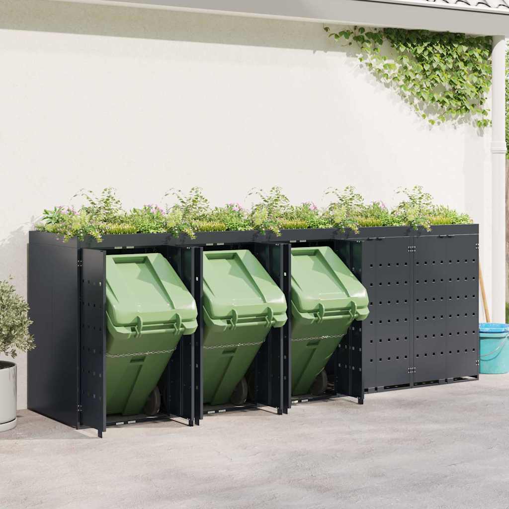 Mülltonnenbox für 2 Tonnen Schwarz 138x79x117 cm Stahl