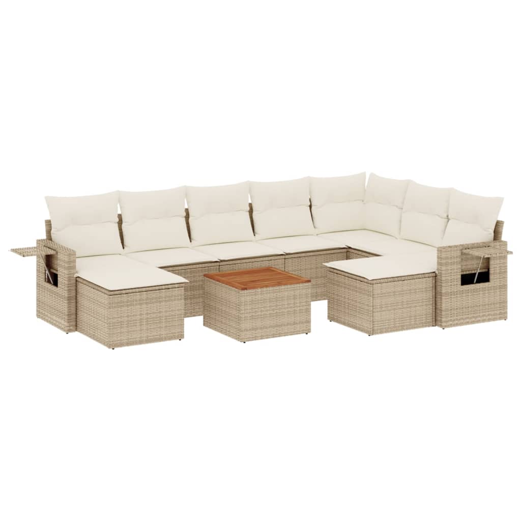 10-tlg. Garten-Sofagarnitur mit Kissen Schwarz Poly Rattan