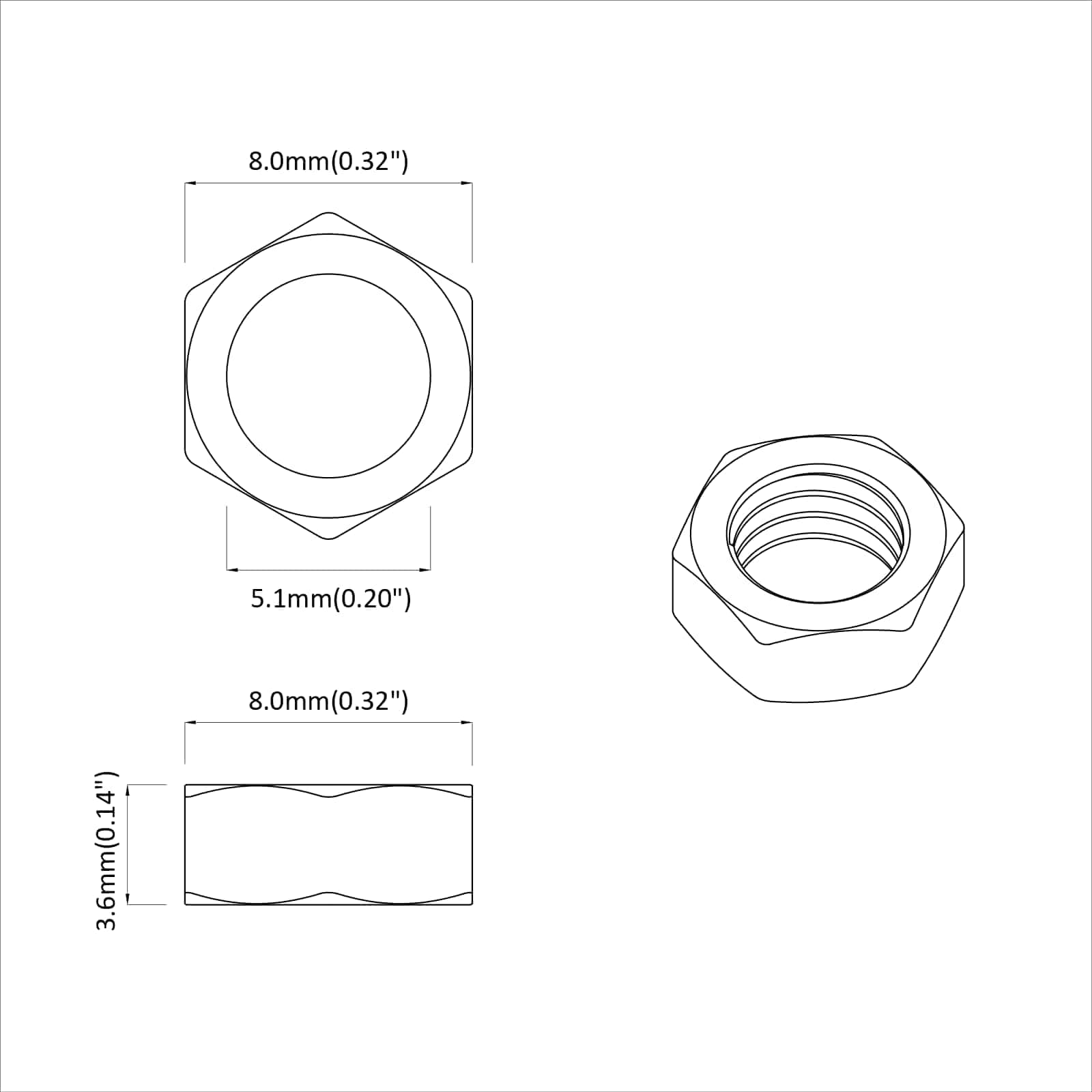 Sechskantmutter 2 pcs Silber M6 Metall