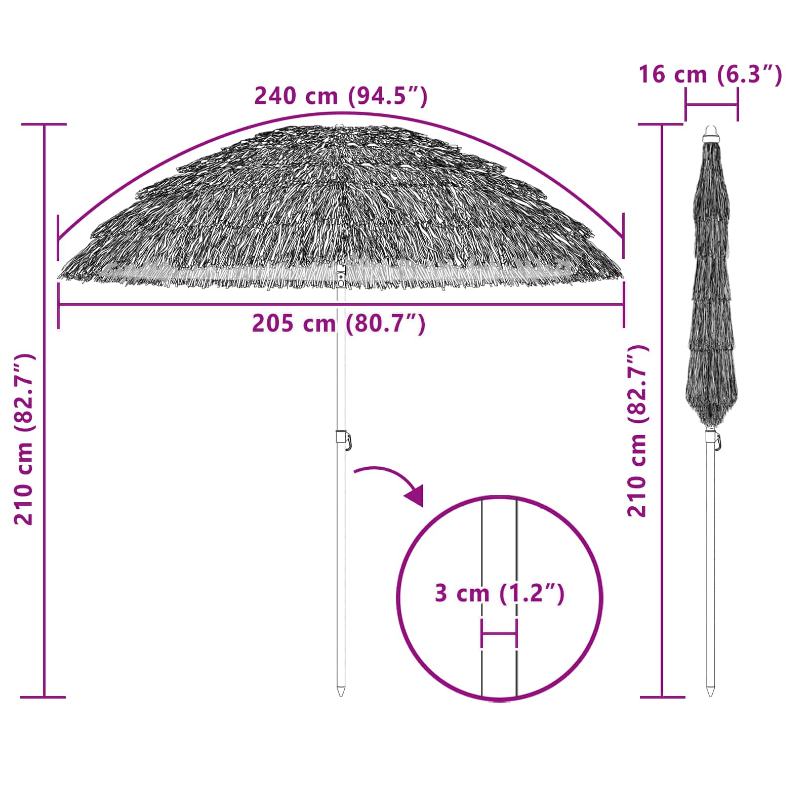 Garten-Sonnenschirm Natur 160 x 160 x 196 cm