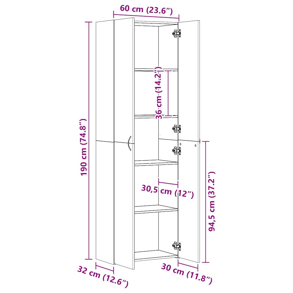 Aktenschrank Weiß 60x32x153 cm Holzwerkstoff