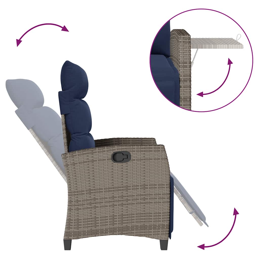 Gartensessel mit Beistelltisch Verstellbar Schwarz Poly Rattan