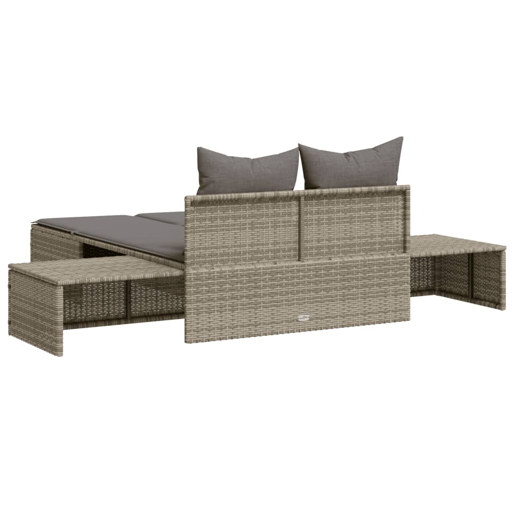 Doppel-Sonnenliege mit Auflagen Beige Poly Rattan