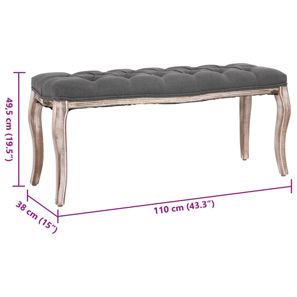 Bank Leinen Massivholz 110 x 38 x 48 cm Cremeweiß