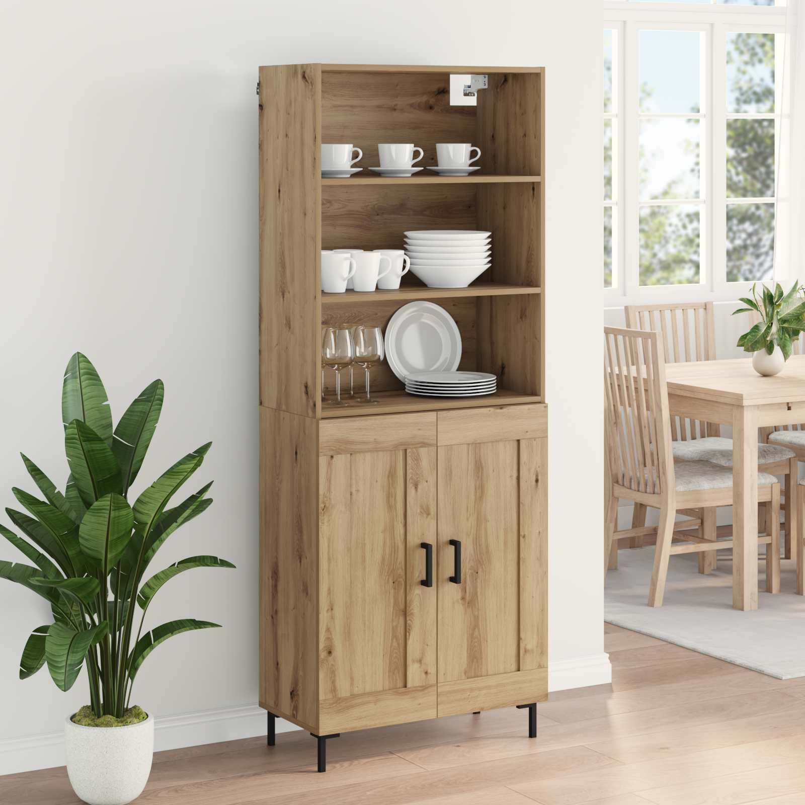 Highboard Hochglanz-Weiß 69,5x34x180 cm Holzwerkstoff