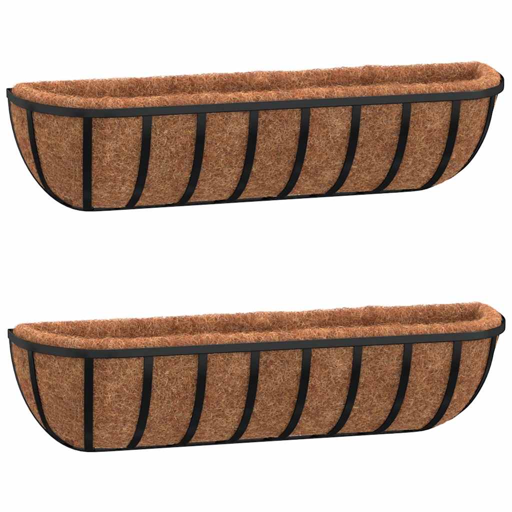 Wand-Pflanzkörbe 2 Stk. Kokoseinlage Schwarz 61x19x16 cm Stahl
