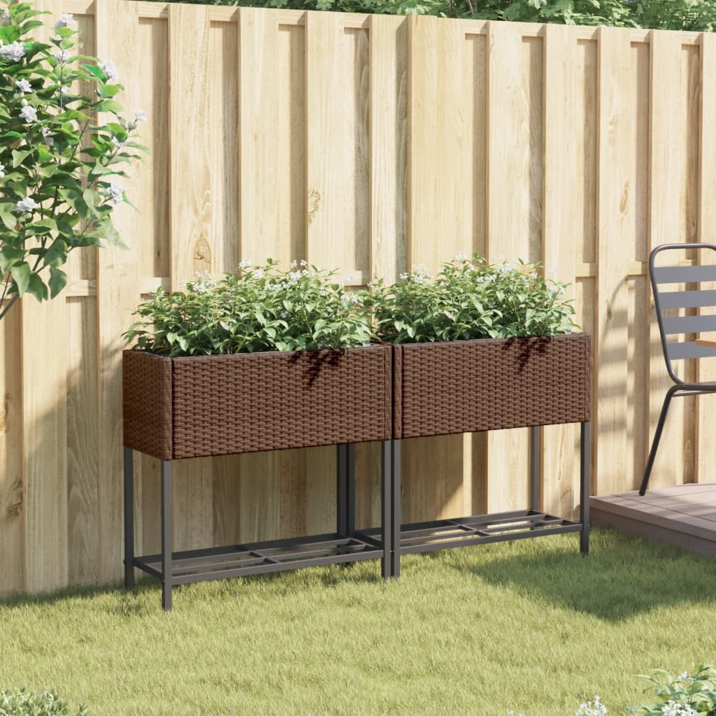 Hochbeete mit Ablage 2 Stk. Schwarz 70x28x70 cm Poly Rattan