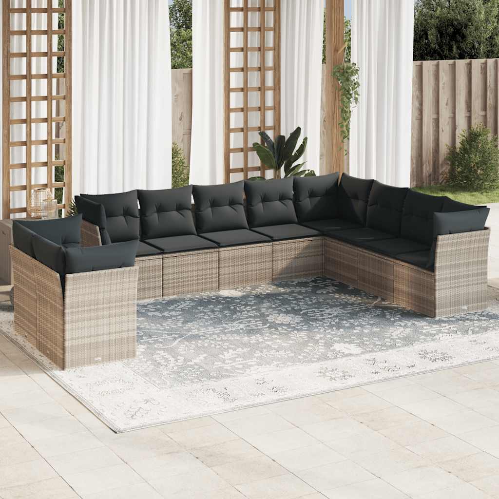 10-tlg. Garten-Sofagarnitur mit Kissen Schwarz Poly Rattan