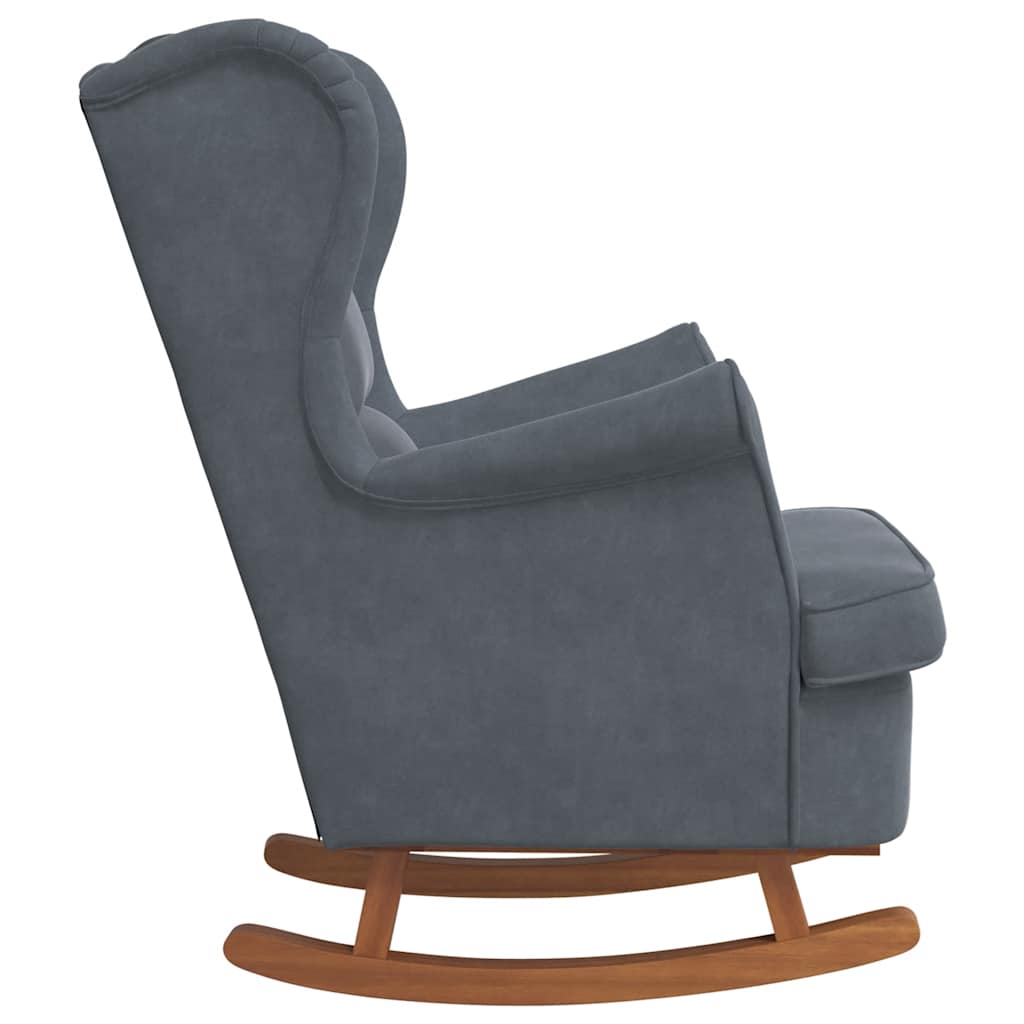 Schaukelstuhl Ohrensessel Blau Samt und Massivholz