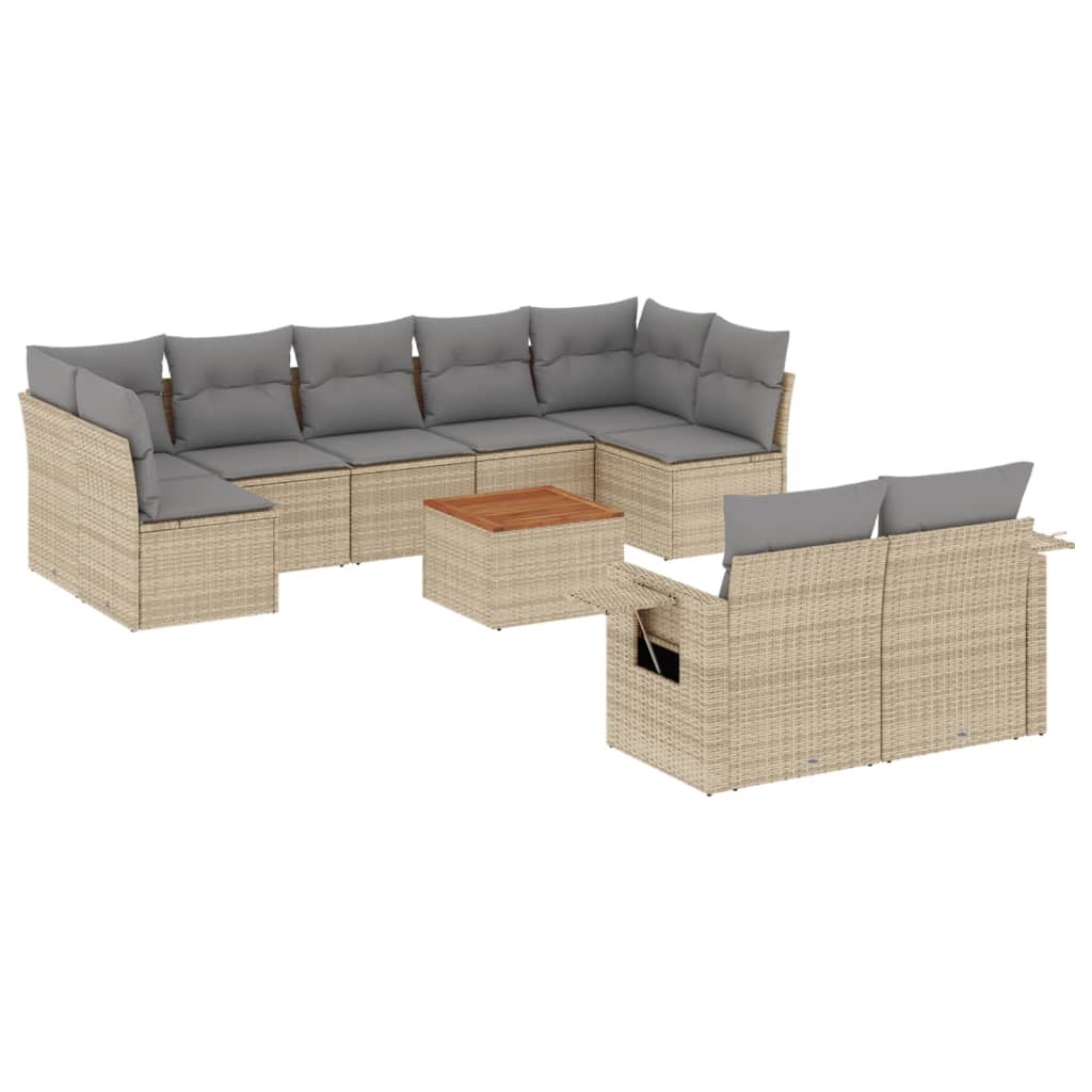 10-tlg. Garten-Sofagarnitur mit Kissen Schwarz Poly Rattan