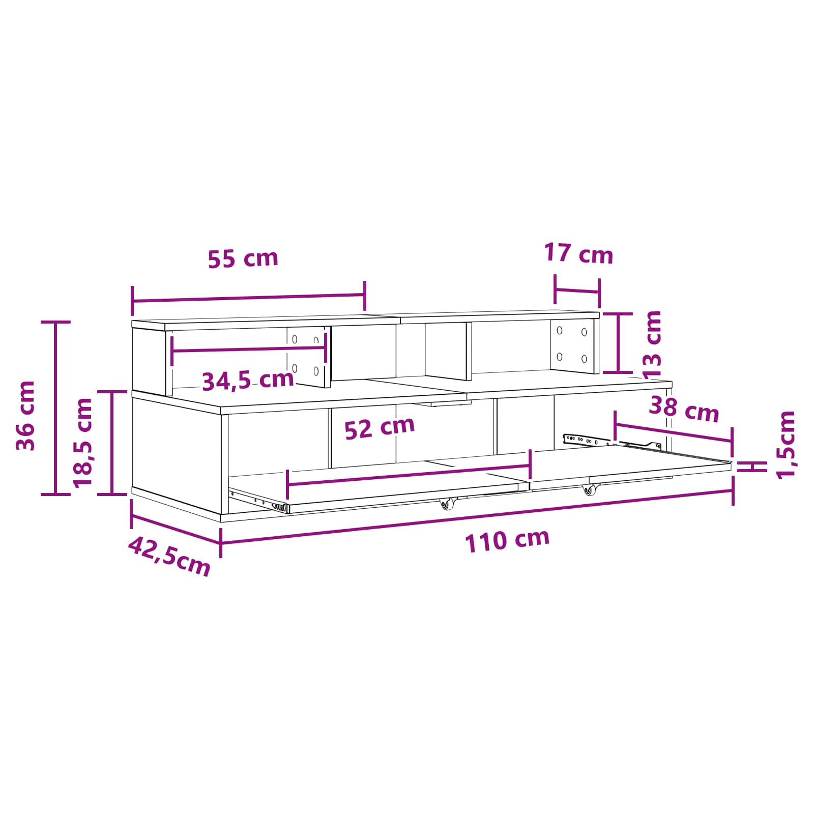 Studiotisch Weiß 152 x 42,5 x 36 cm Holzwerkstoff