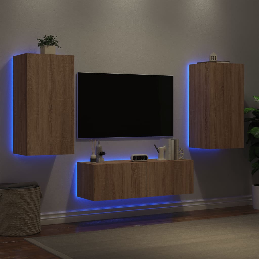 3-tlg. TV-Wohnwand mit LED-Leuchten Weiß
