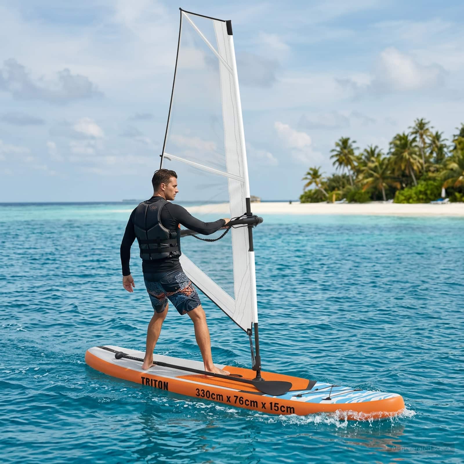 Aufblasbares SUP-Board mit Segel HYDROS 330 x 76 x 15 cm Türkis
