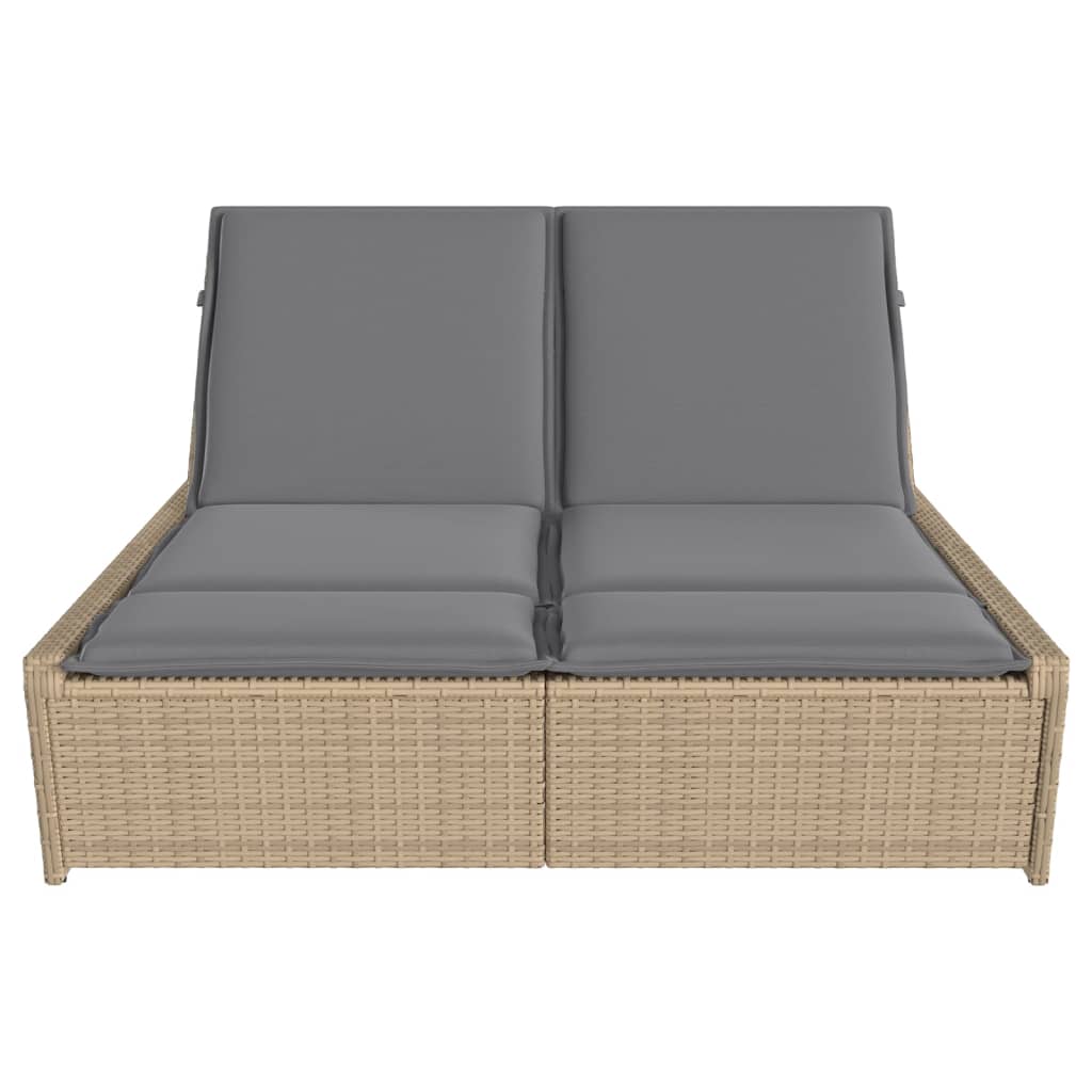 Doppel-Sonnenliege mit Kissen Schwarz Poly Rattan