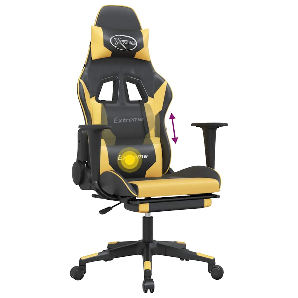 Gaming-Stuhl mit Massagefunktion Schwarz und Blau Kunstleder