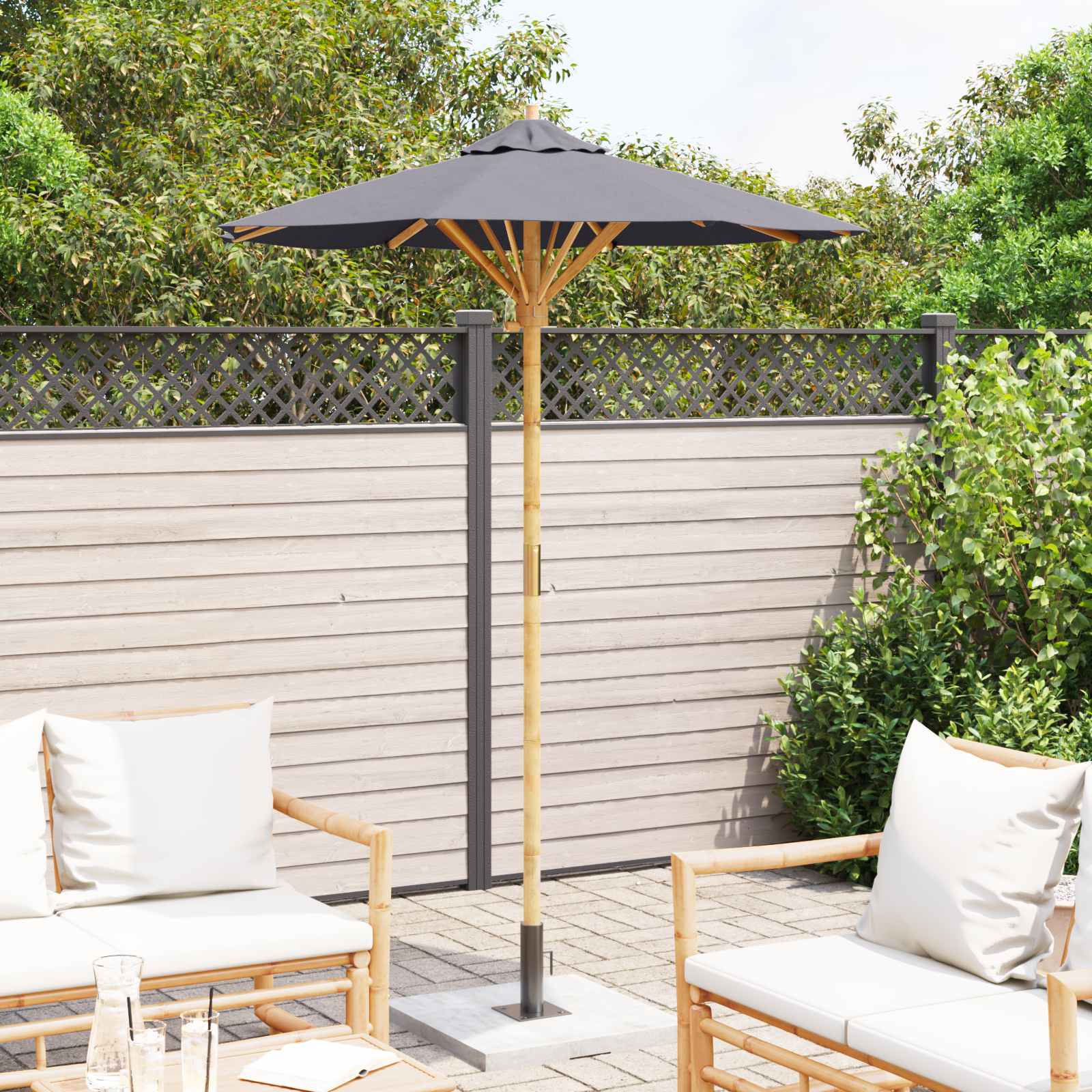 Garten-Sonnenschirm Cremeweiß Ø 150 x 210 cm Bambus