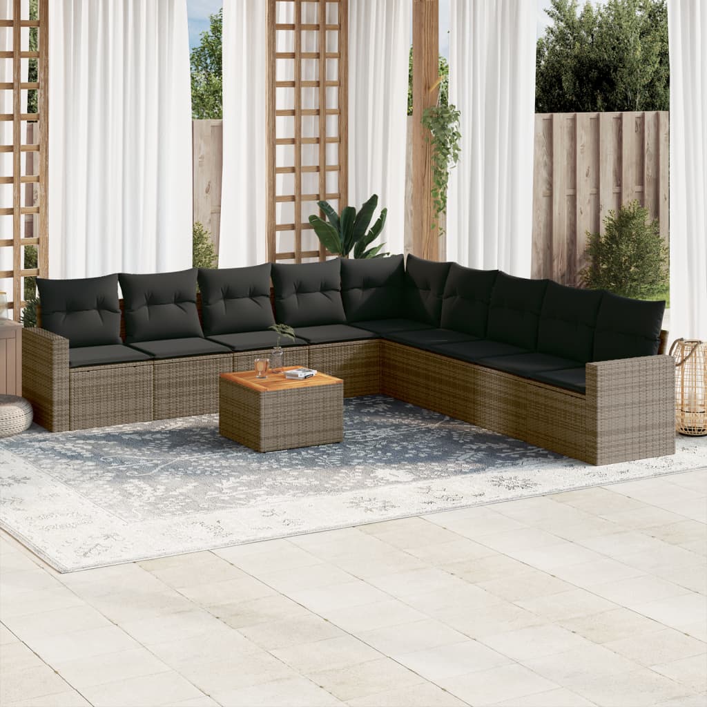 10-tlg. Garten-Sofagarnitur mit Kissen Schwarz Poly Rattan