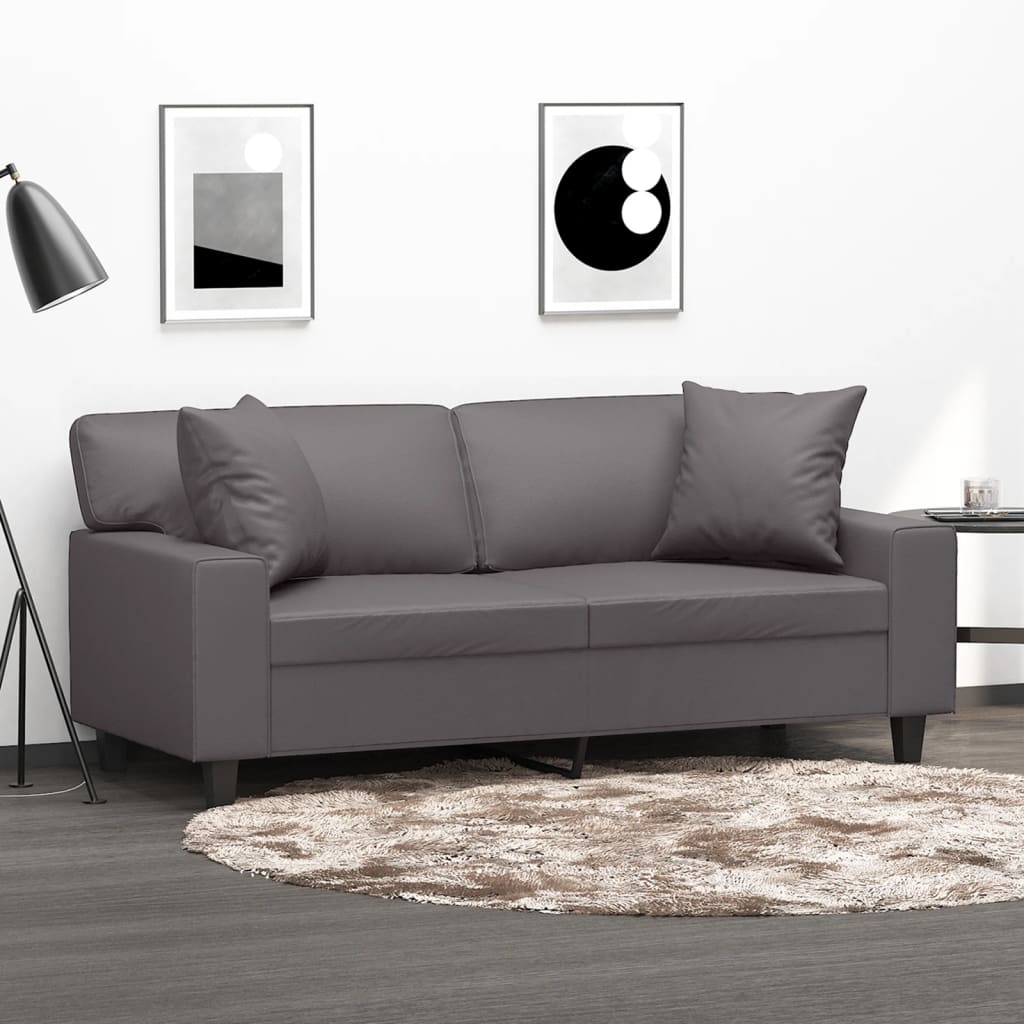 2-Sitzer-Sofa mit Zierkissen Creme 120 cm Kunstleder