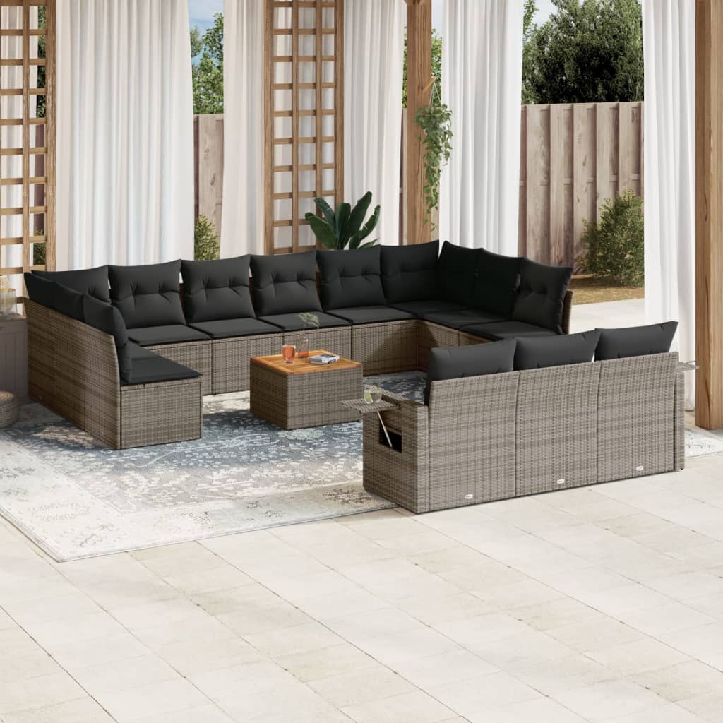 14-tlg. Garten-Sofagarnitur mit Kissen Schwarz Poly Rattan