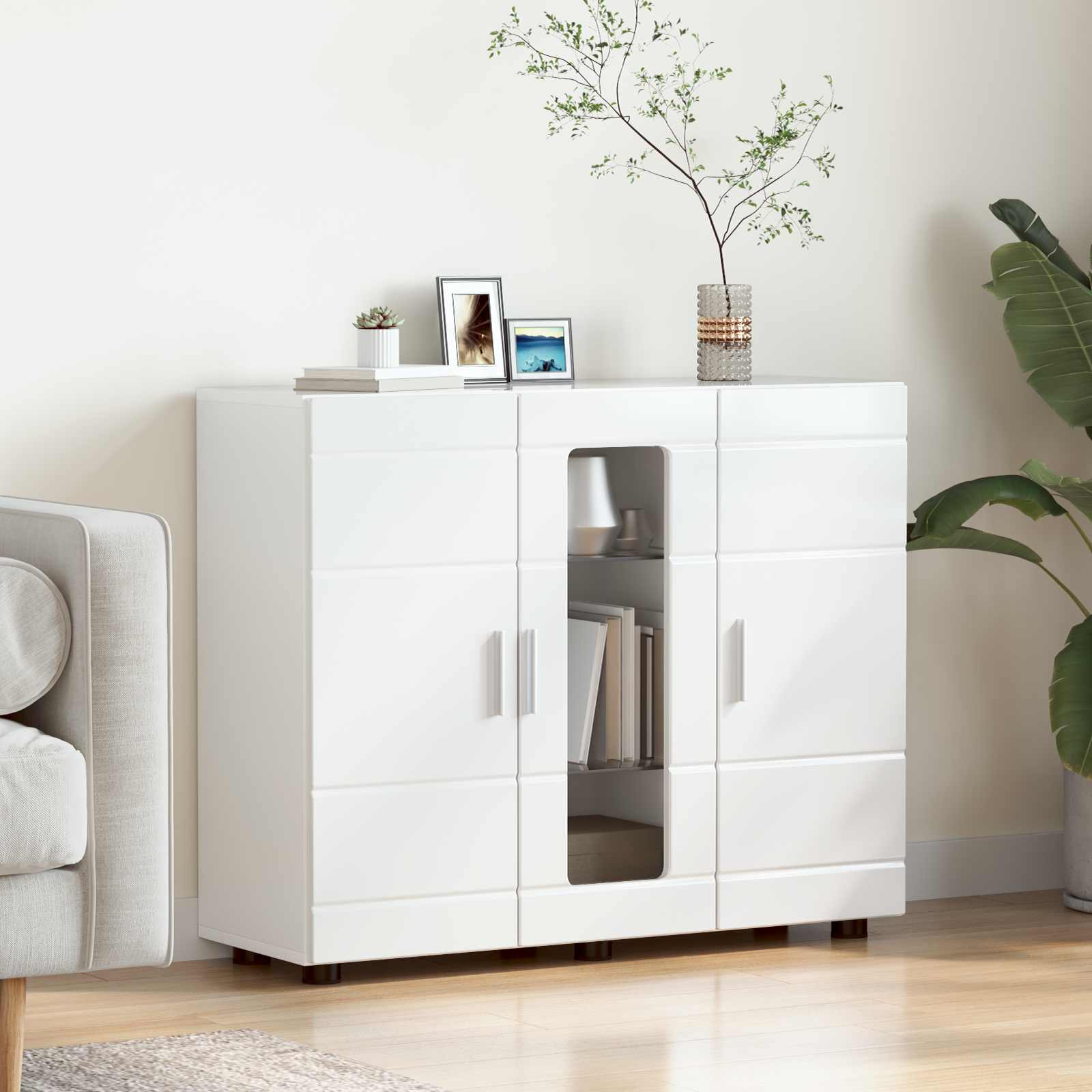 Highboard mit Regal FLORIN Weiß 60 x 35 x 182 cm Holzwerkstoff