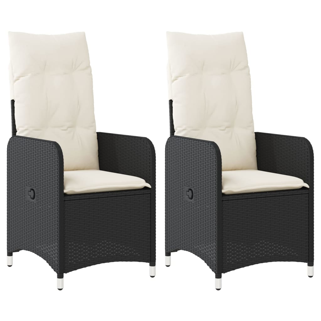 Gartensessel Verstellbar mit Kissen Schwarz Poly Rattan