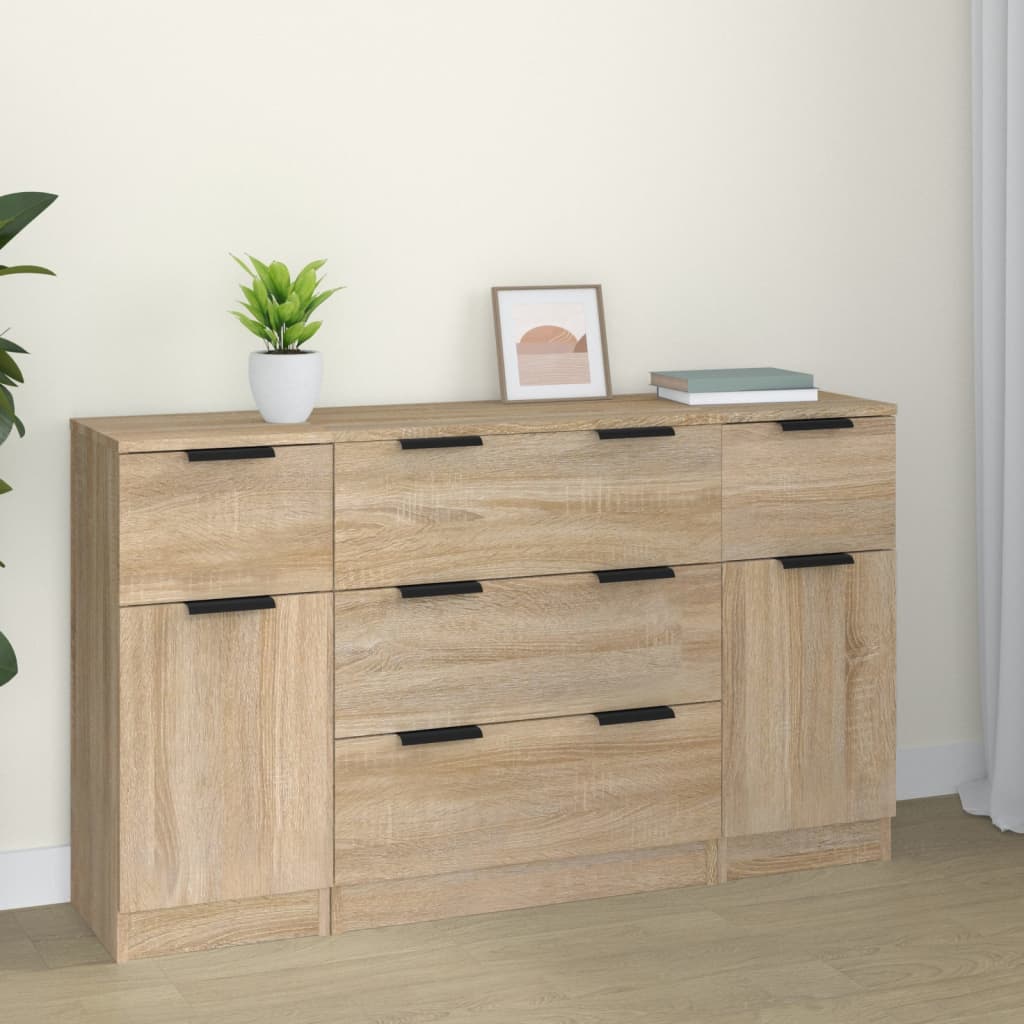 3-tlg. Sideboard-Set Weiß Holzwerkstoff