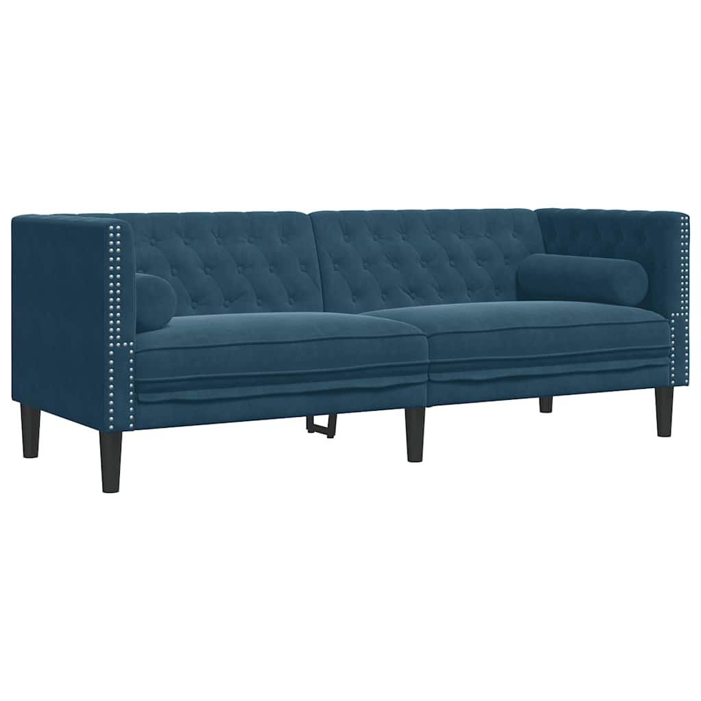 3-tlg. Chesterfield-Sofa-Set mit Nackenrollen Hellgrau Samt
