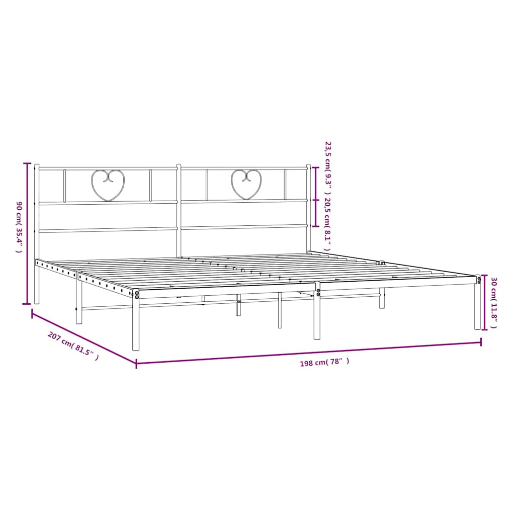 Bettgestell mit Kopfteil Metall Schwarz 100x190 cm