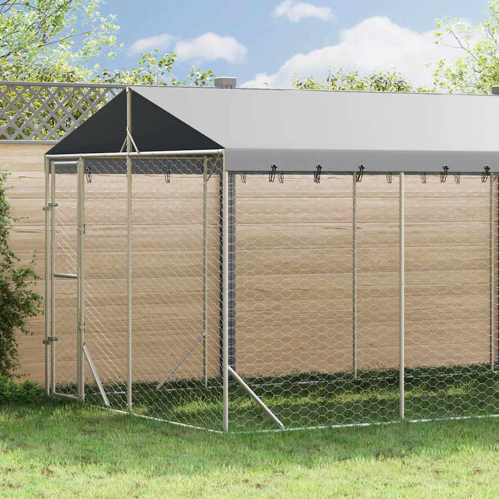 Outdoor-Hundezwinger mit Dach Silber 3x1,5x2,5m Stahl Verzinkt
