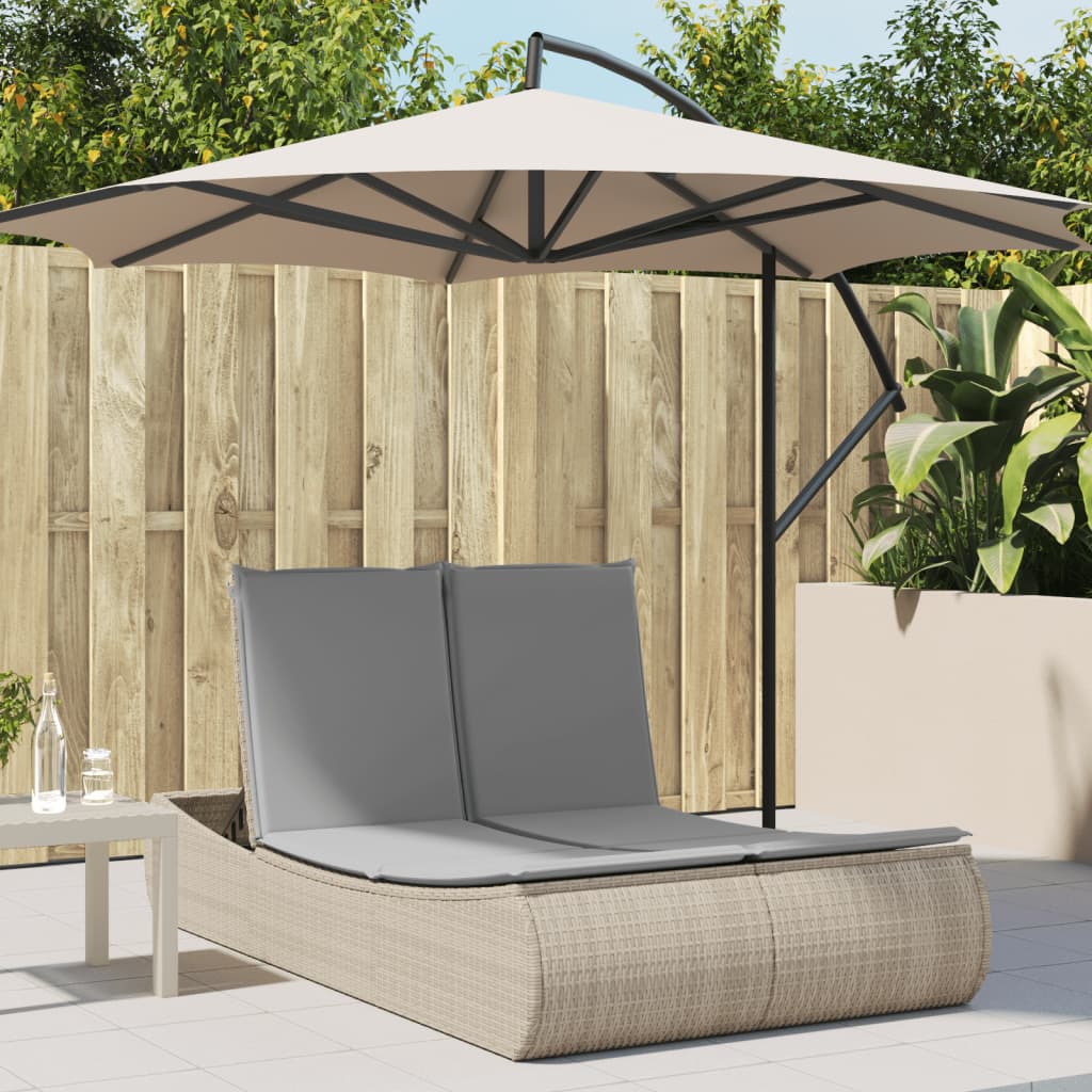 Doppel-Sonnenliege mit Kissen Schwarz Poly Rattan