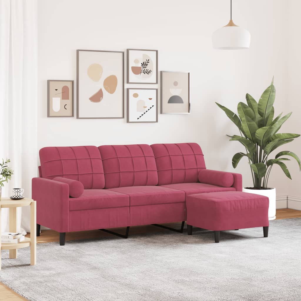 3-Sitzer-Sofa mit Hocker Hellgrau 180 cm Samt
