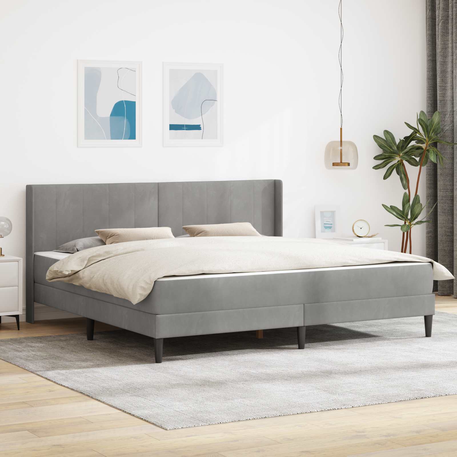 Bettgestell mit Matratze mit Kopfteil Hellgrau 80 x 200 cm Samt