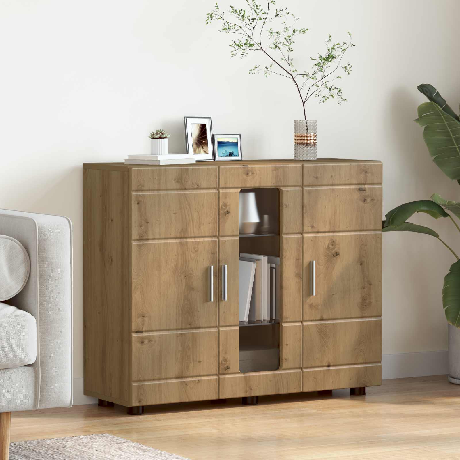 Highboard mit Regal FLORIN Weiß 60 x 35 x 182 cm Holzwerkstoff