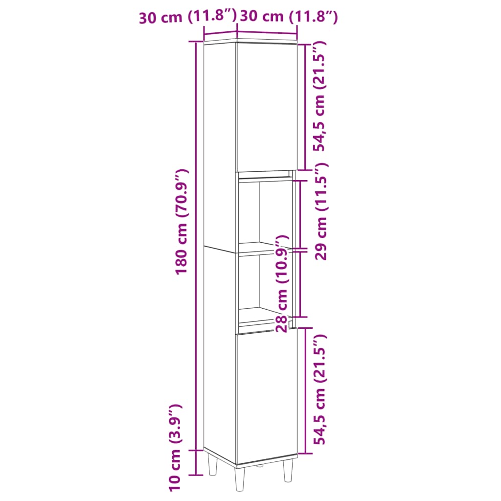 Badschrank Weiß 30x30x190 cm Holzwerkstoff