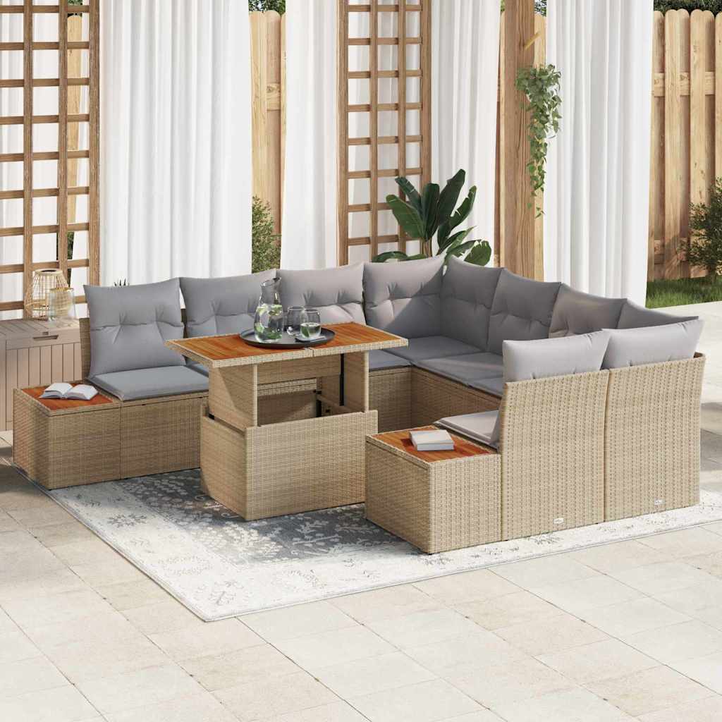 Garten Essgruppe mit Kissen 9 pcs Schwarz und Beige