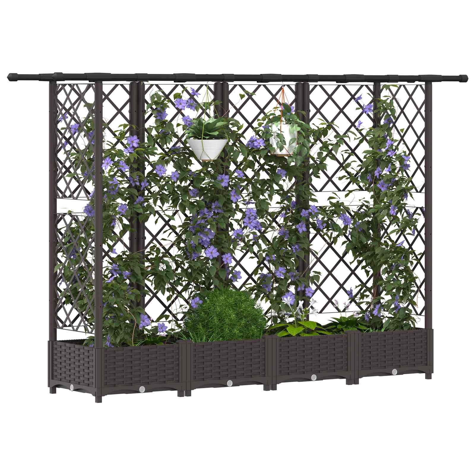 Hochbeet mit Rankgitter und Dach Braun 124 x 40 x 123 cm PP