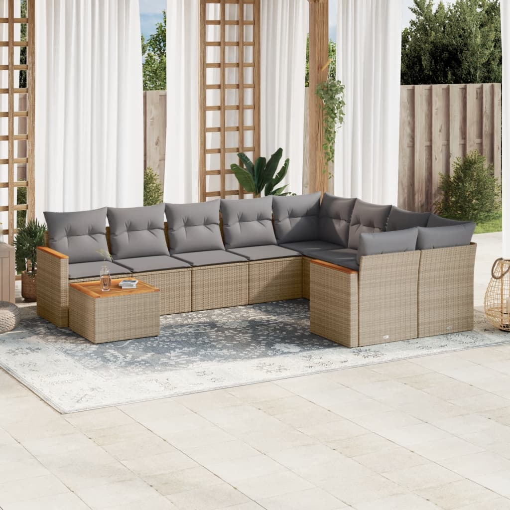 10-tlg. Garten-Sofagarnitur mit Kissen Schwarz Poly Rattan