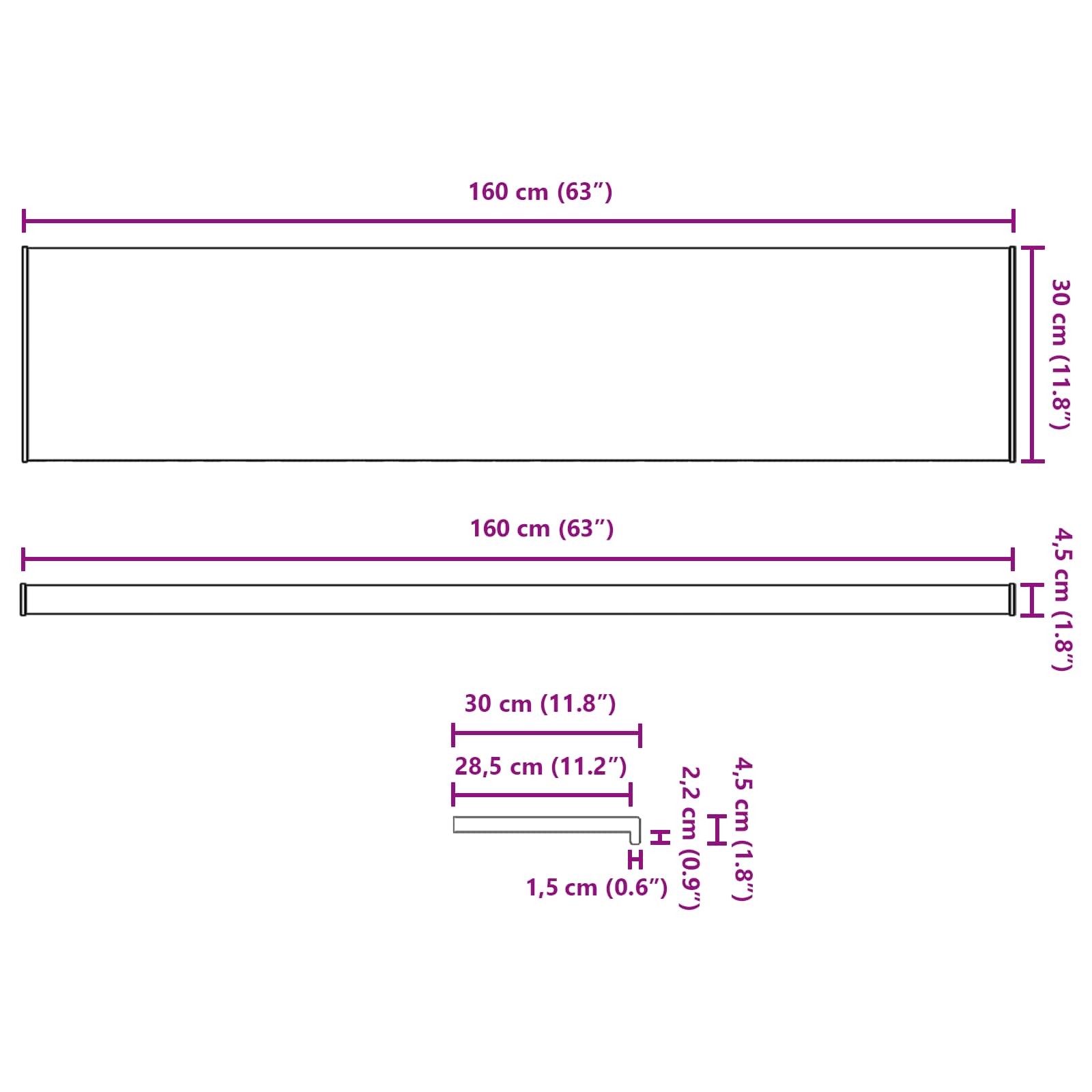 Fensterbank Weiß 60 x 10 x 4,5 cm PVC