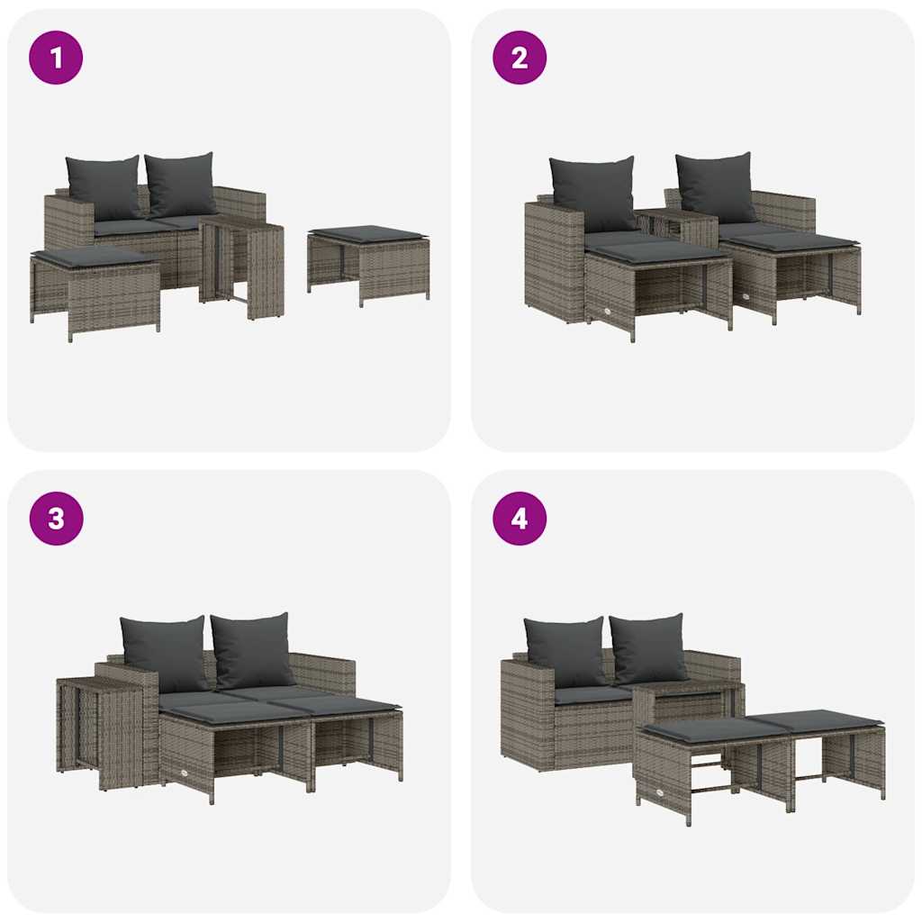 5-tlg. Garten-Sofagarnitur Kissen Stapelbar Schwarz Poly Rattan