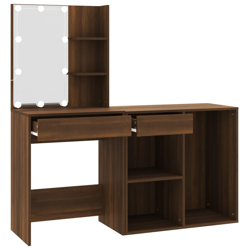 LED-Schminktisch mit Schrank Weiß Holzwerkstoff