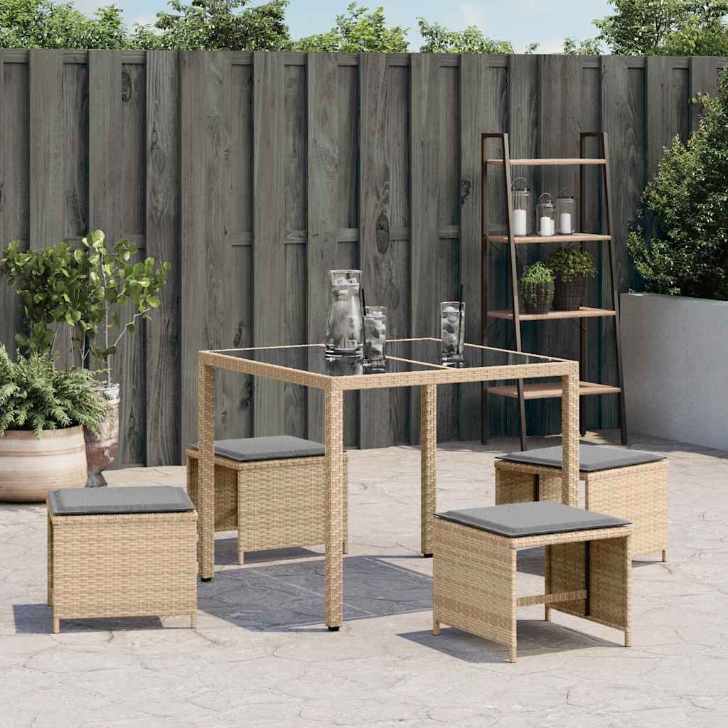 Gartenhocker mit Kissen 4 Stk. Schwarz 41x41x36 cm Poly Rattan