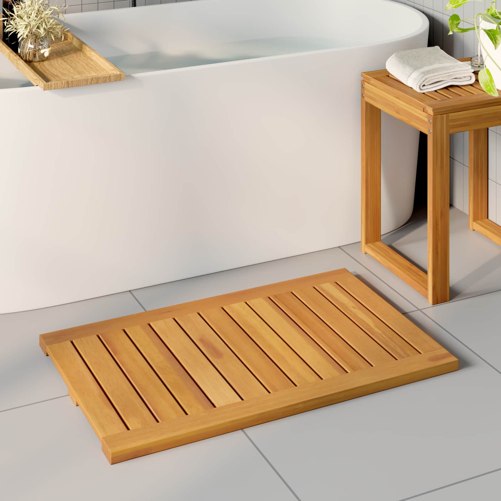 Badematte Uni Braun 60 x 40 cm Massives Akazienholz