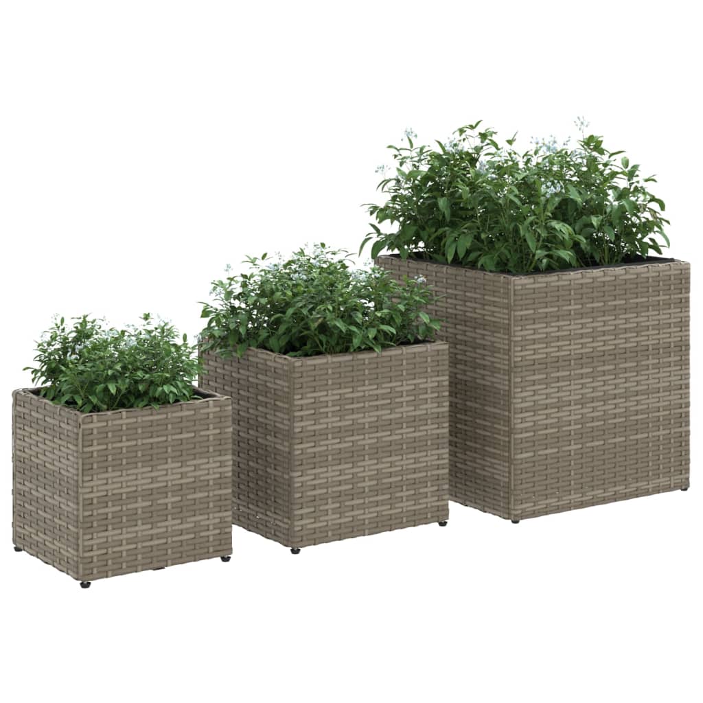 Pflanzkübel 3 Stk. Schwarz Poly Rattan