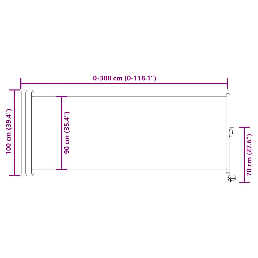 Seitenmarkise 60 x 300 cm 100% Polyester Eisen Stahl