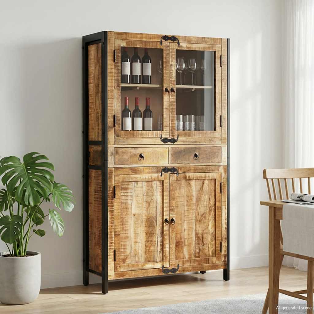 Highboard 100x40x175 cm Massives Raues Mangoholz